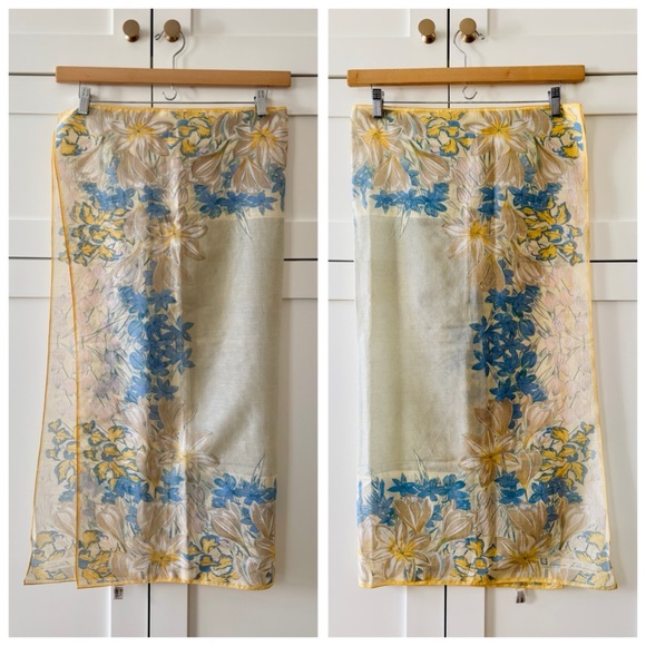 70s Vintage Anne Klein Swiss Dot & Floral Print Cottagecore Cotton Scarf Wrap - Picture 16 of 17